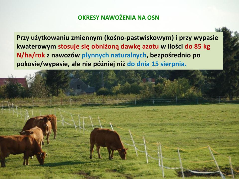 obniżoną dawkę azotu w ilości do 85 kg N/ha/rok z nawozów