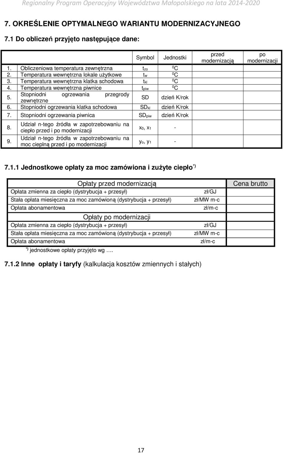 Stopniodni ogrzewania przegrody zewnętrzne SD dzień K/rok 6. Stopniodni ogrzewania klatka schodowa SDkl dzień K/rok 7. Stopniodni ogrzewania piwnica SDpiw dzień K/rok 8. 9.