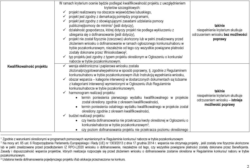 projekt nie podlega wykluczeniu z ubiegania się o dofinansowanie (jeśli dotyczy), projekt nie został fizycznie (rzeczowo) ukończony lub w pełni zrealizowany przed złożeniem wniosku o dofinansowanie w