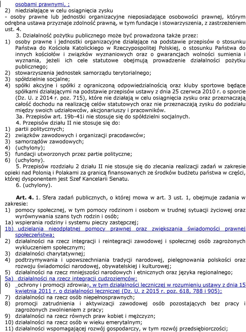 Działalność pożytku publicznego może być prowadzona także przez: 1) osoby prawne i jednostki organizacyjne działające na podstawie przepisów o stosunku Państwa do Kościoła Katolickiego w