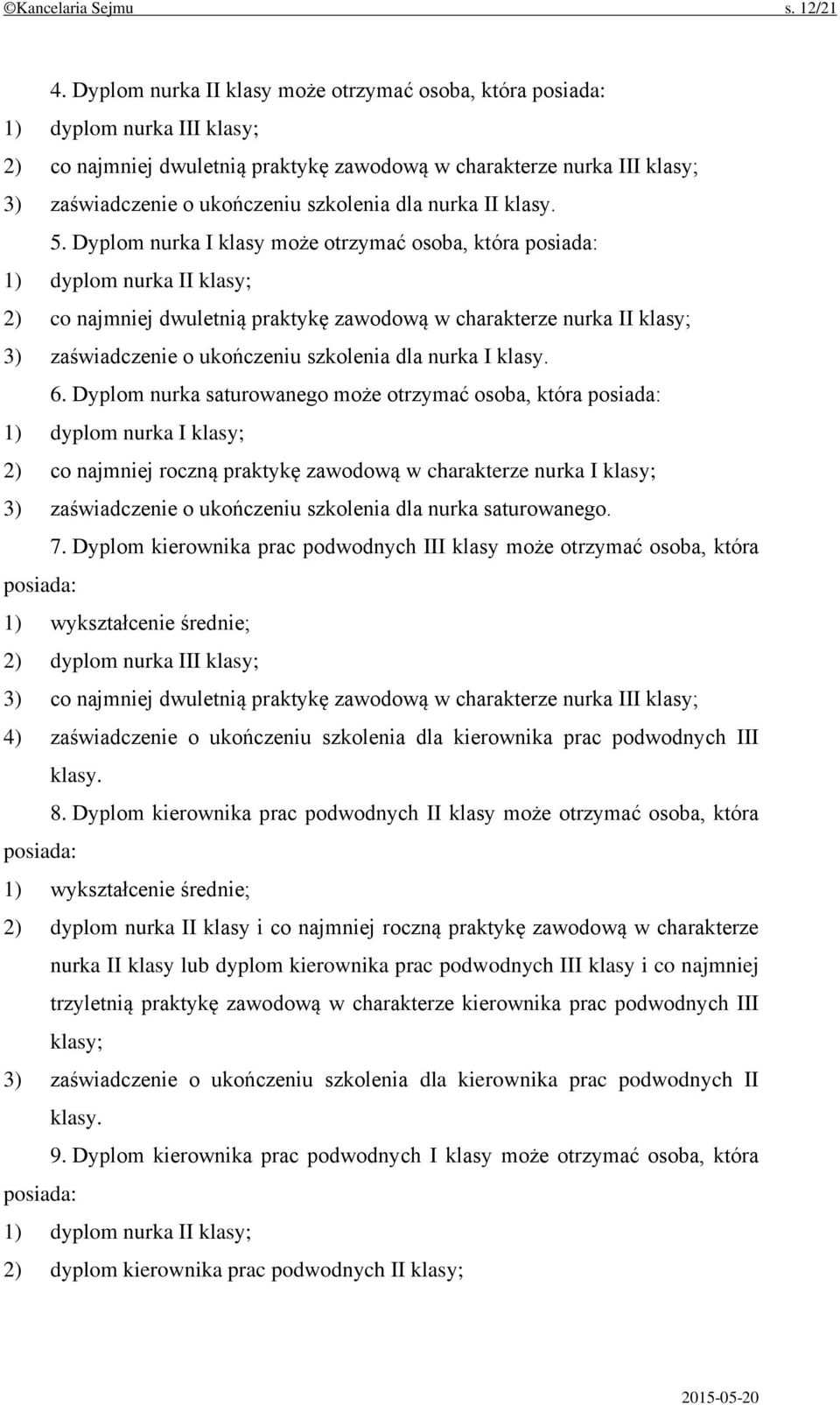 dla nurka II klasy. 5.