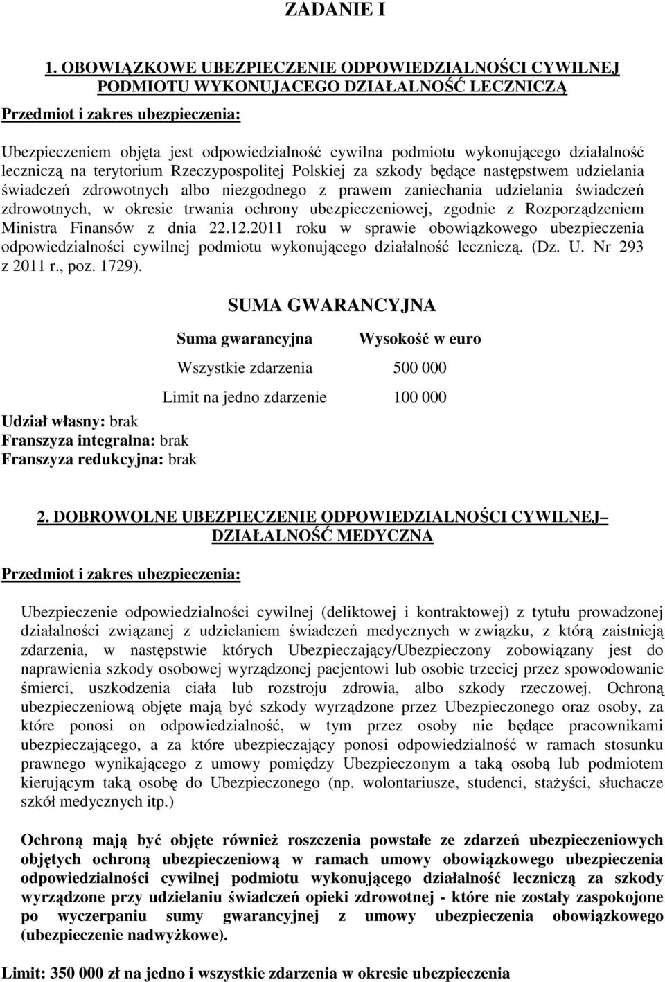 wykonującego działalność leczniczą na terytorium Rzeczypospolitej Polskiej za szkody będące następstwem udzielania świadczeń zdrowotnych albo niezgodnego z prawem zaniechania udzielania świadczeń