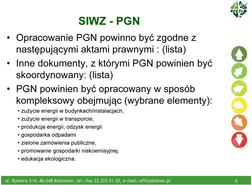 (wybrane elementy): zużycie energii w budynkach/instalacjach, zużycie energii w transporcie, produkcja energii,