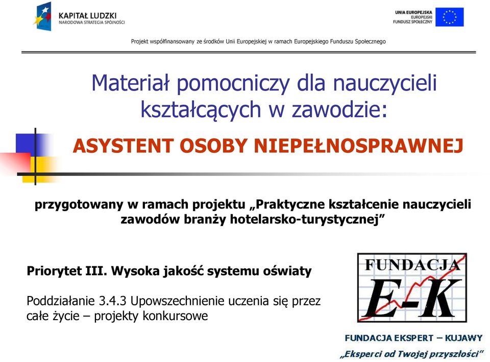 nauczycieli zawodów branży hotelarsko-turystycznej Priorytet III.