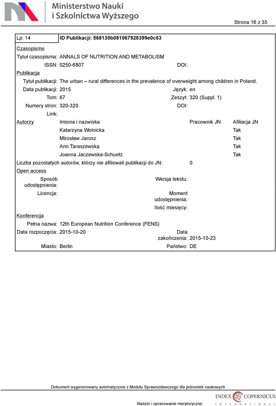 publikacji: 2015 Język: en Tom: 67 Zeszyt: 320 (Suppl.