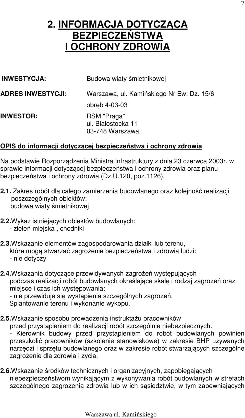 w sprawie informacji dotyczącej bezpieczeństwa i ochrony zdrowia oraz planu bezpieczeństwa i ochrony zdrowia (Dz.U.12