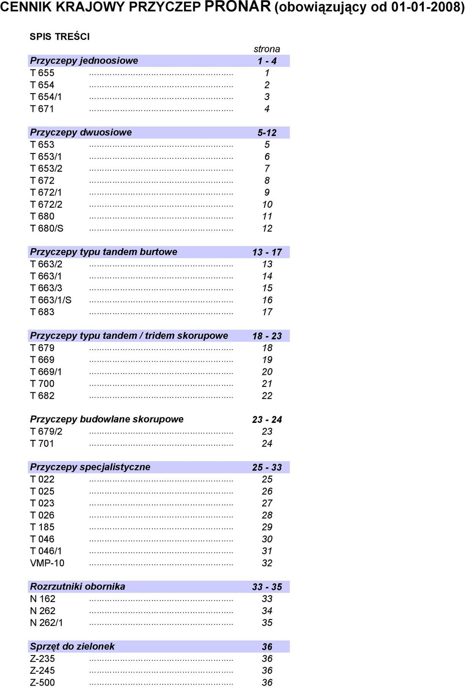 . 17 Przyczepy typu tandem / tridem skorupowe 18-23 T 679.. 18 T 669.. 19 T 669/1.. 20 T 700.. 21 T 682.. 22 Przyczepy budowlane skorupowe 23-24 T 679/2.. 23 T 701.