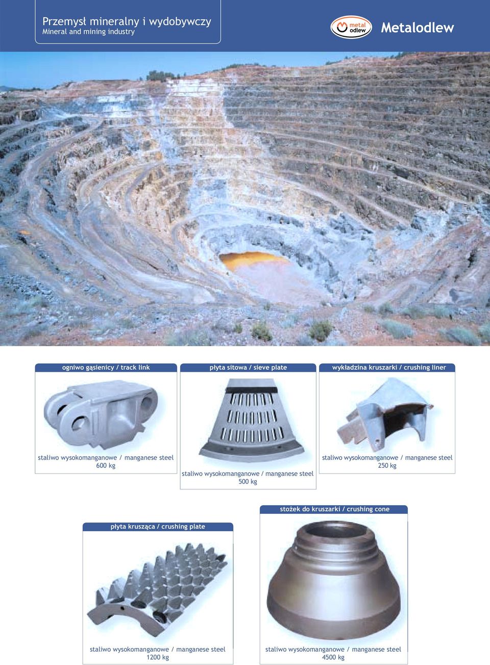 manganese steel 500 kg staliwo wysokomanganowe / manganese steel 250 kg stożek do kruszarki / crushing cone płyta
