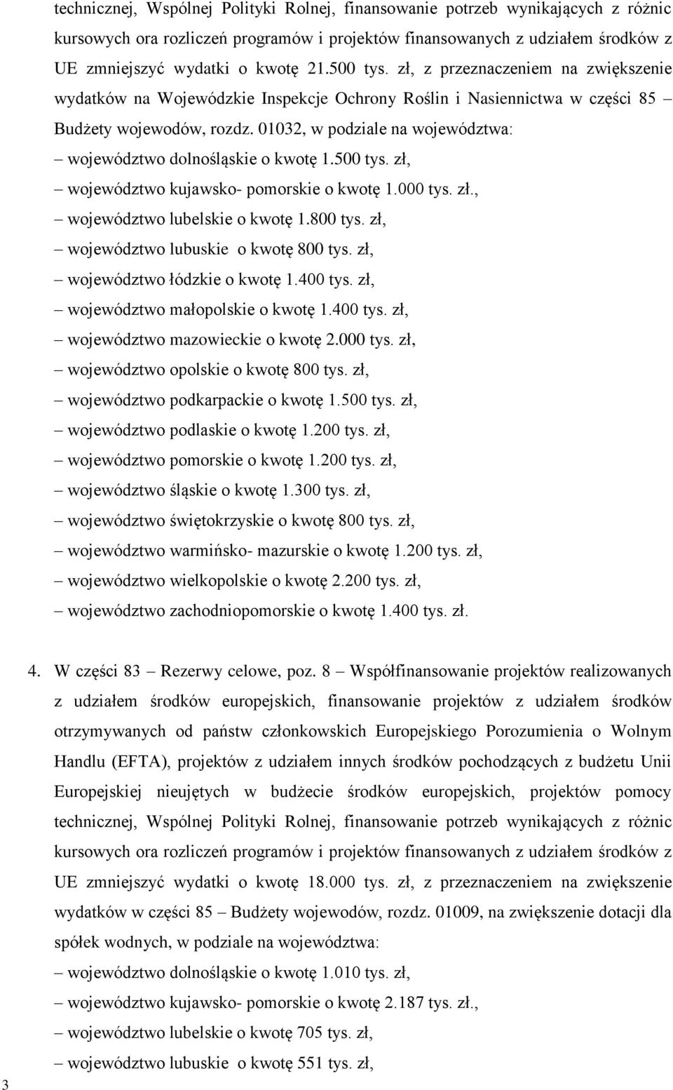 zł, województwo lubuskie o kwotę 800 tys. zł, województwo łódzkie o kwotę 1.400 tys. zł, województwo małopolskie o kwotę 1.400 tys. zł, województwo mazowieckie o kwotę 2.000 tys.