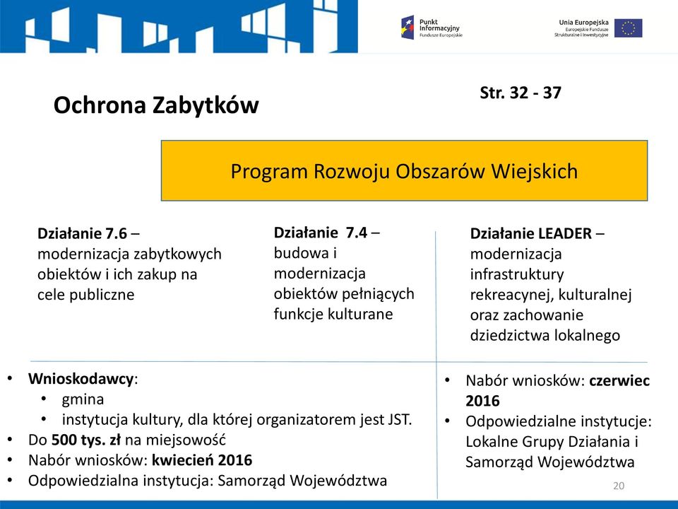 dziedzictwa lokalnego Wnioskodawcy: gmina instytucja kultury, dla której organizatorem jest JST. Do 500 tys.