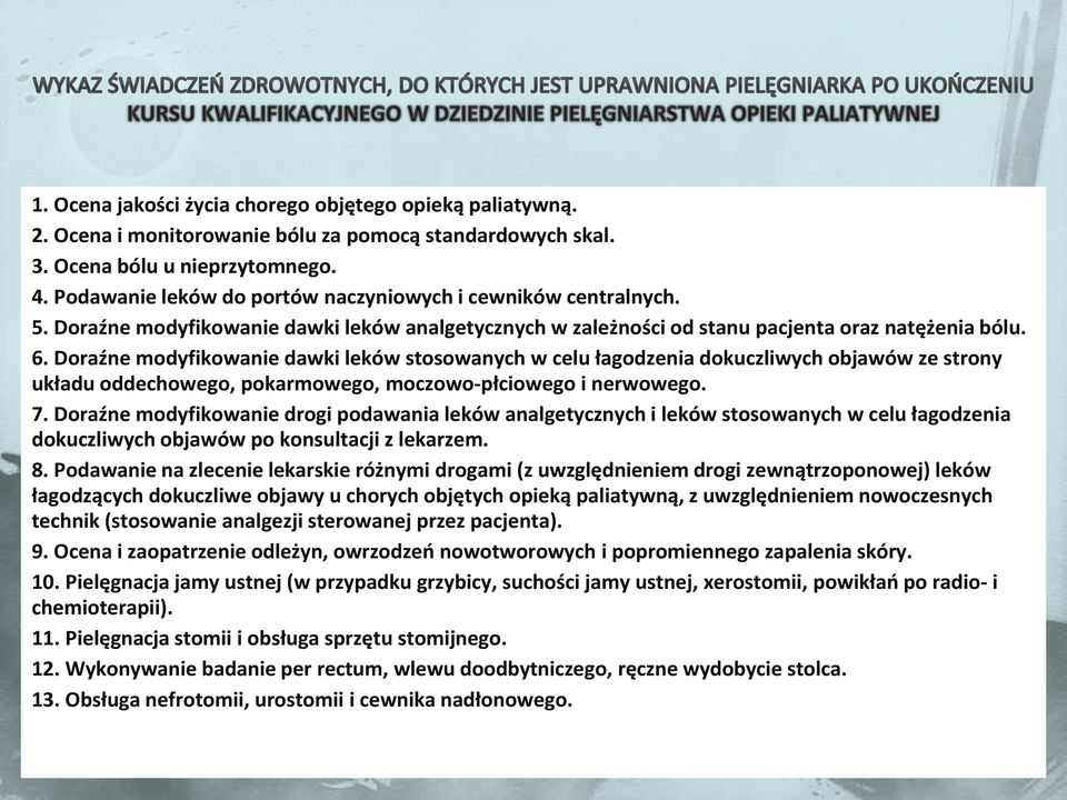 Doraźne modyfikowanie dawki leków stosowanych w celu łagodzenia dokuczliwych objawów ze strony układu oddechowego, pokarmowego, moczowo-płciowego i nerwowego. 7.