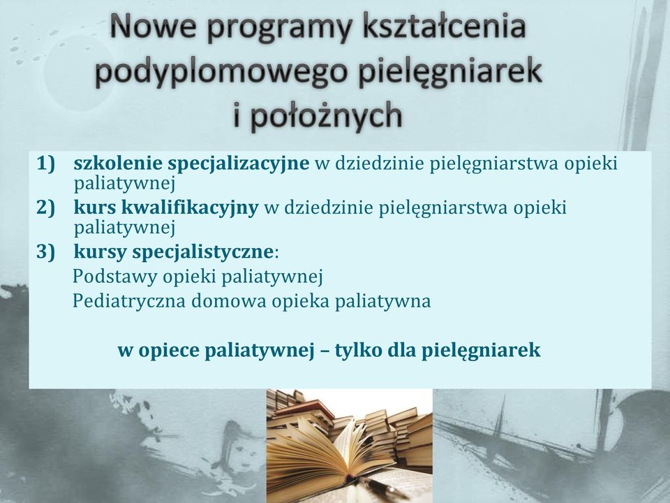 paliatywnej 3) kursy specjalistyczne: Podstawy opieki paliatywnej