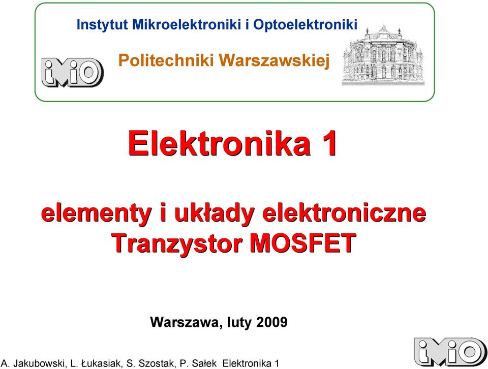 Warszawskiej Elektronika 1 elementy i