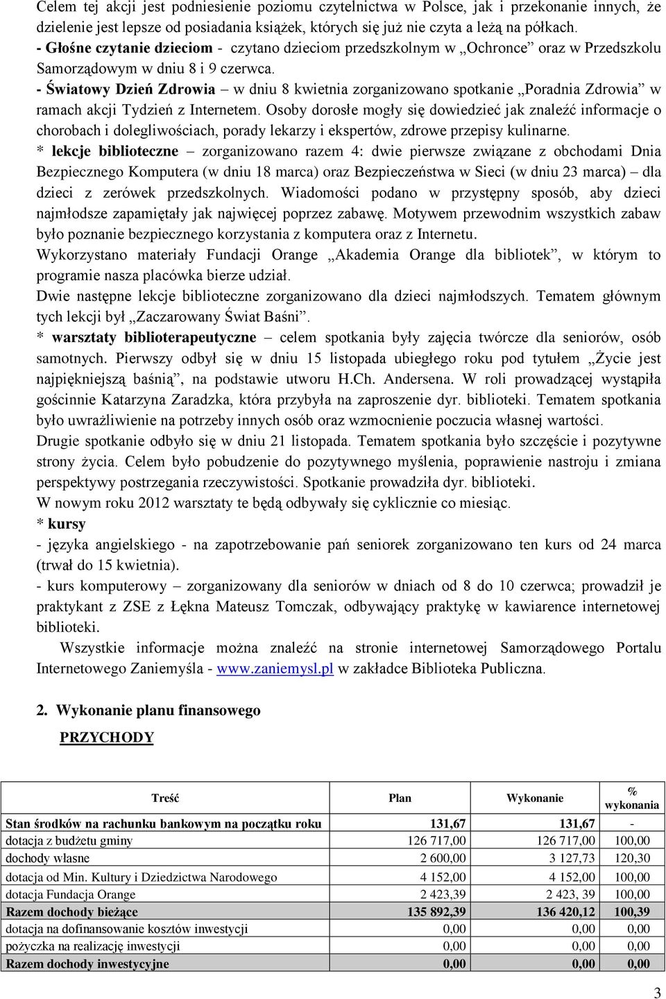 - Światowy Dzień Zdrowia w dniu 8 kwietnia zorganizowano spotkanie Poradnia Zdrowia w ramach akcji Tydzień z Internetem.