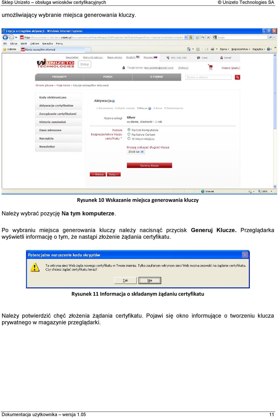 Przeglądarka wyświetli informację o tym, że nastąpi złożenie żądania certyfikatu.