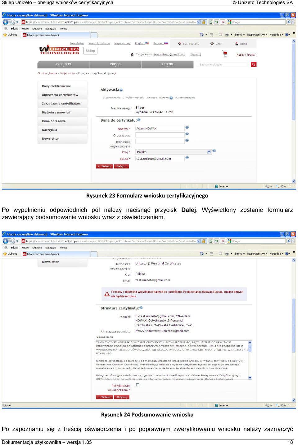 Wyświetlony zostanie formularz zawierający podsumowanie wniosku wraz z oświadczeniem.