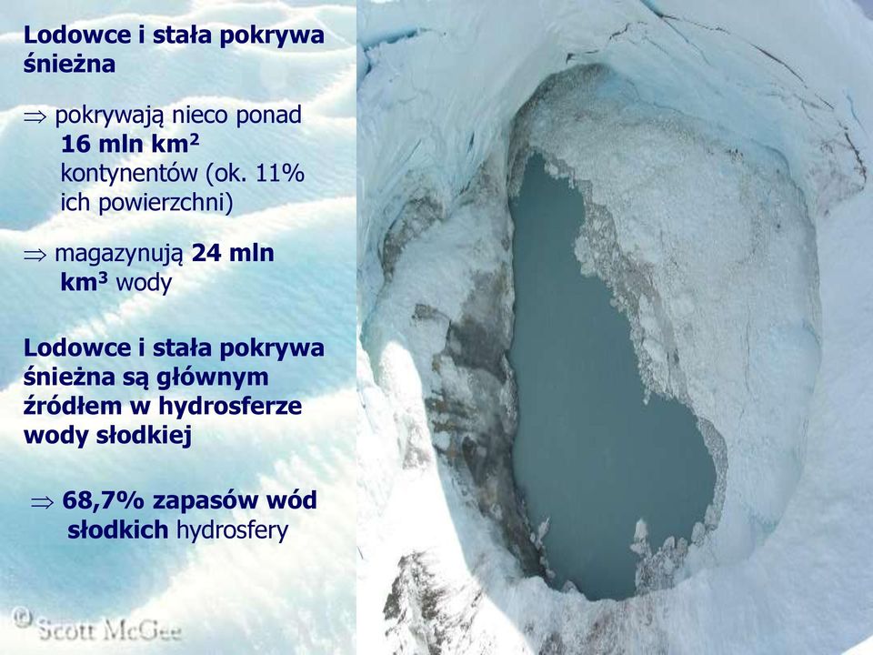 11% ich powierzchni) magazynują 24 mln km 3 wody Lodowce i