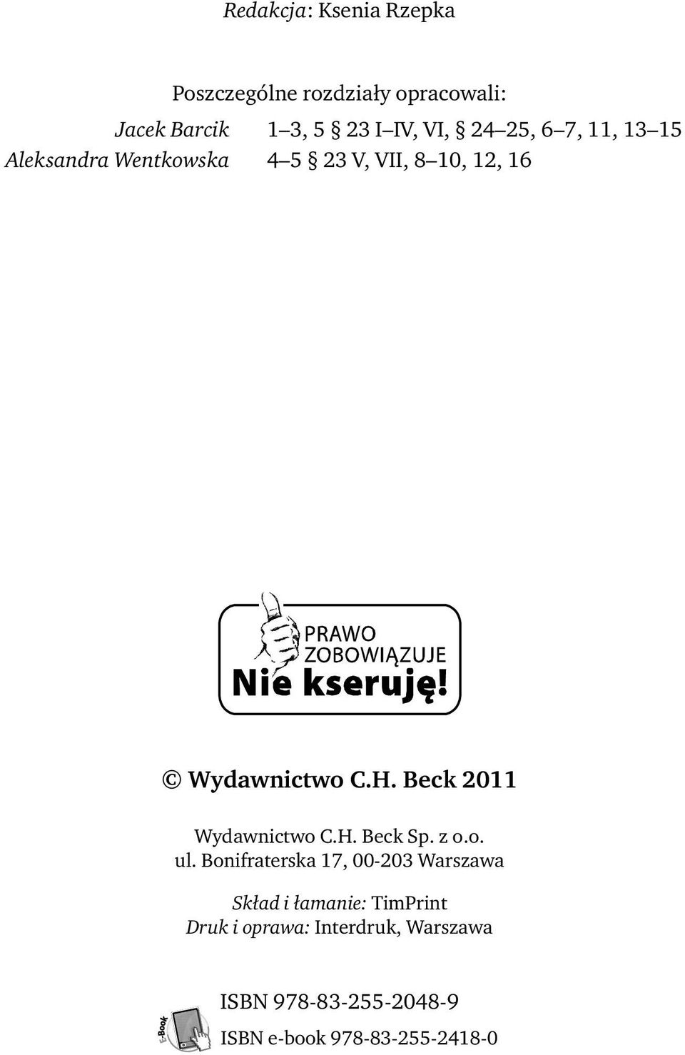 Beck 2011 Wydawnictwo C.H. Beck Sp. z o.o. ul.