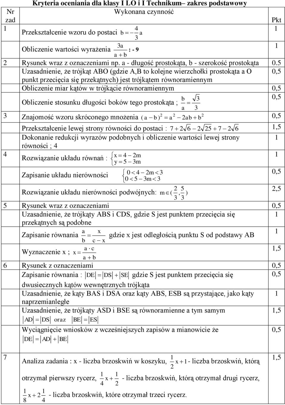 5 Uzasadnienie, że trójkąt ABO (gdzie A,B to kolejne wierzchołki prostokąta a O punkt przecięcia się przekątnych) jest trójkątem równoramiennym Obliczenie miar kątów w trójkącie równoramiennym b