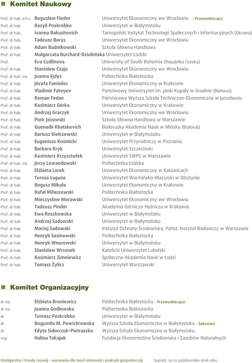 Eva Cudlinova University of South Bohemia (Republika Czeska) Prof. dr hab. Stanisław Czaja Uniwersytet Ekonomiczny we Wrocławiu Prof. dr hab. inż. Joanna Ejdys Politechnika Białostocka Prof. dr hab. Józefa Famielec Uniwersytet Ekonomiczny w Krakowie Prof.