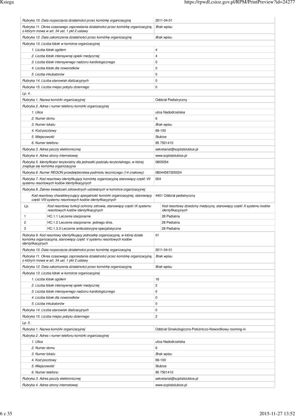 HC.1.1 Leczenie stacjonarne 28 Pediatria 2 HC.1.2 Leczenie stacjonarne.jednego dnia. 28 Pediatria 3 