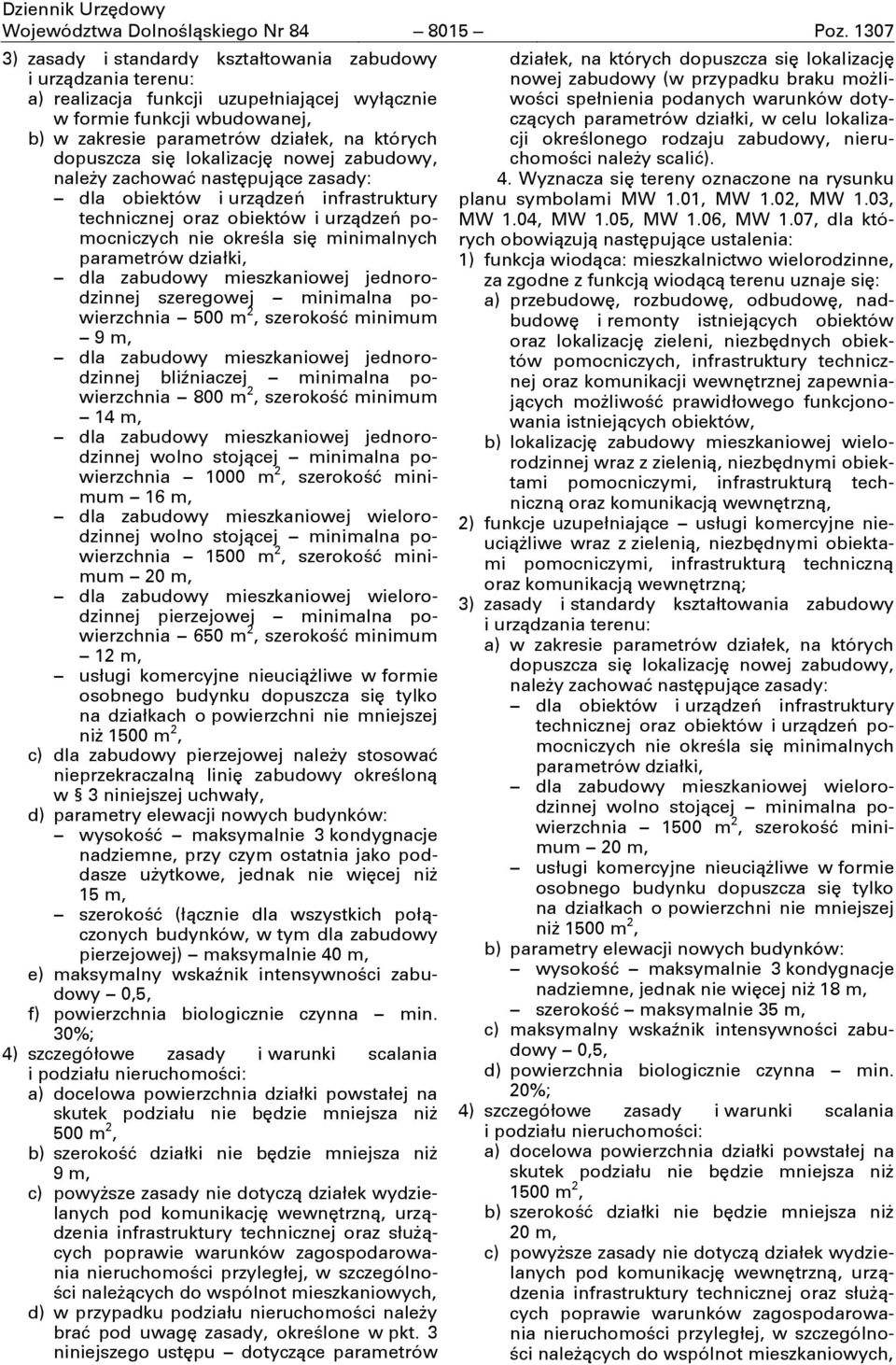 zasady: dla obiektów i urządzeń infrastruktury technicznej oraz obiektów i urządzeń pomocniczych nie określa sić minimalnych parametrów działki, dla zabudowy mieszkaniowej jednorodzinnej szeregowej