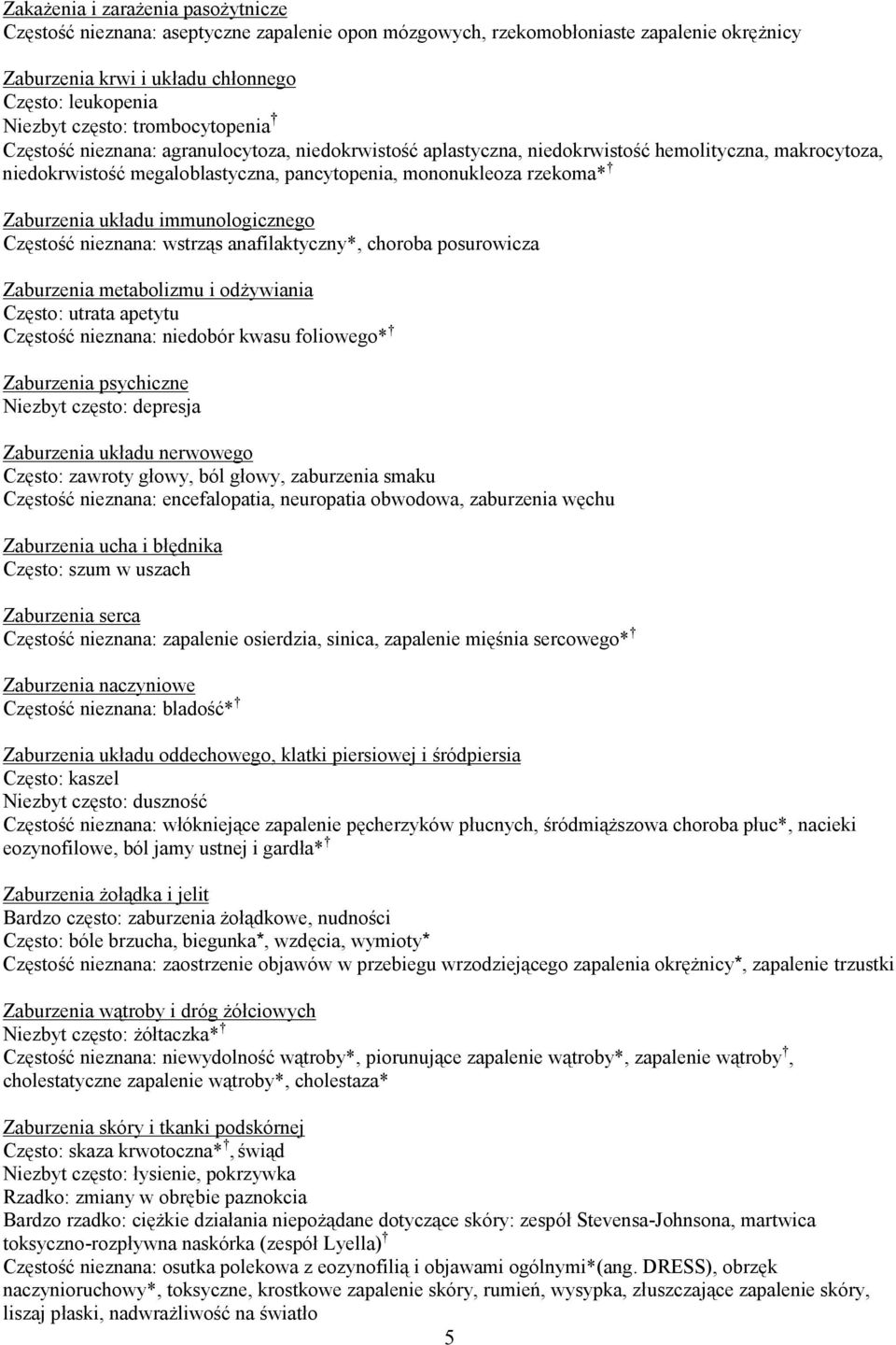 Zaburzenia układu immunologicznego Częstość nieznana: wstrząs anafilaktyczny*, choroba posurowicza Zaburzenia metabolizmu i odżywiania Często: utrata apetytu Częstość nieznana: niedobór kwasu