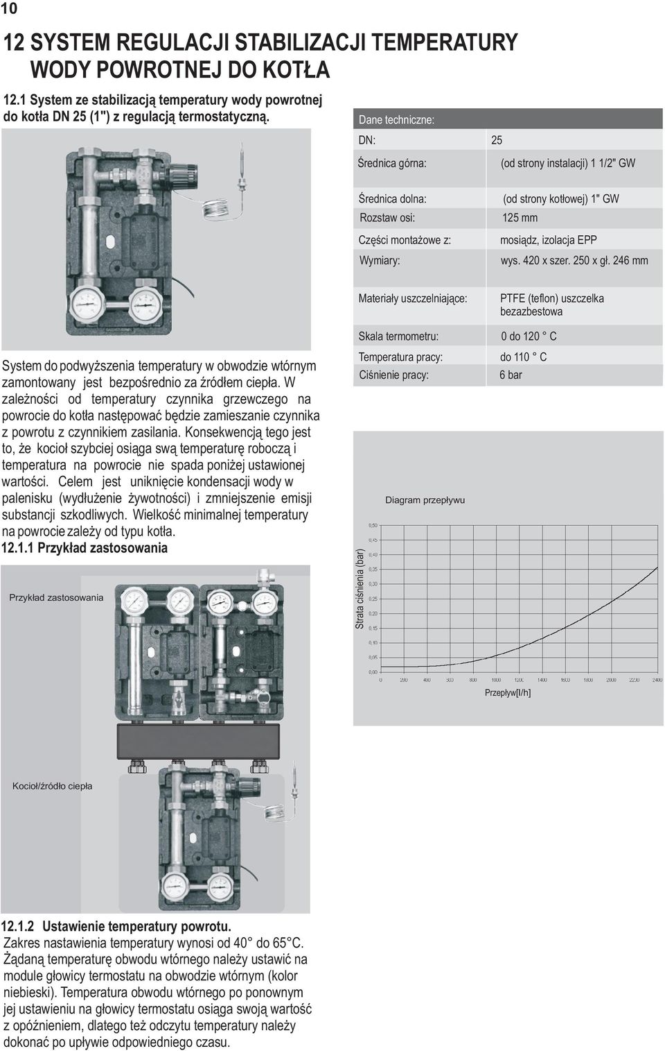 420 x szer. 250 x gł. 246 mm Materiały uszczelniające: PTFE (teflon) uszczelka bezazbestowa System do podwyższenia temperatury w obwodzie wtórnym zamontowany jest bezpośrednio za źródłem ciepła.