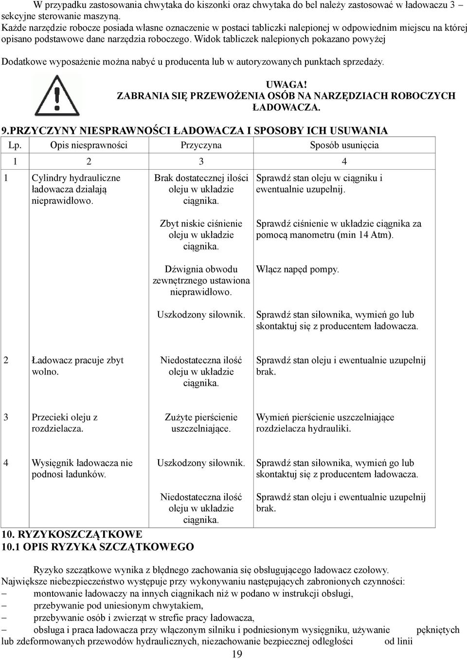 Widok tabliczek nalepionych pokazano powyżej Dodatkowe wyposażenie można nabyć u producenta lub w autoryzowanych punktach sprzedaży. UWAGA!