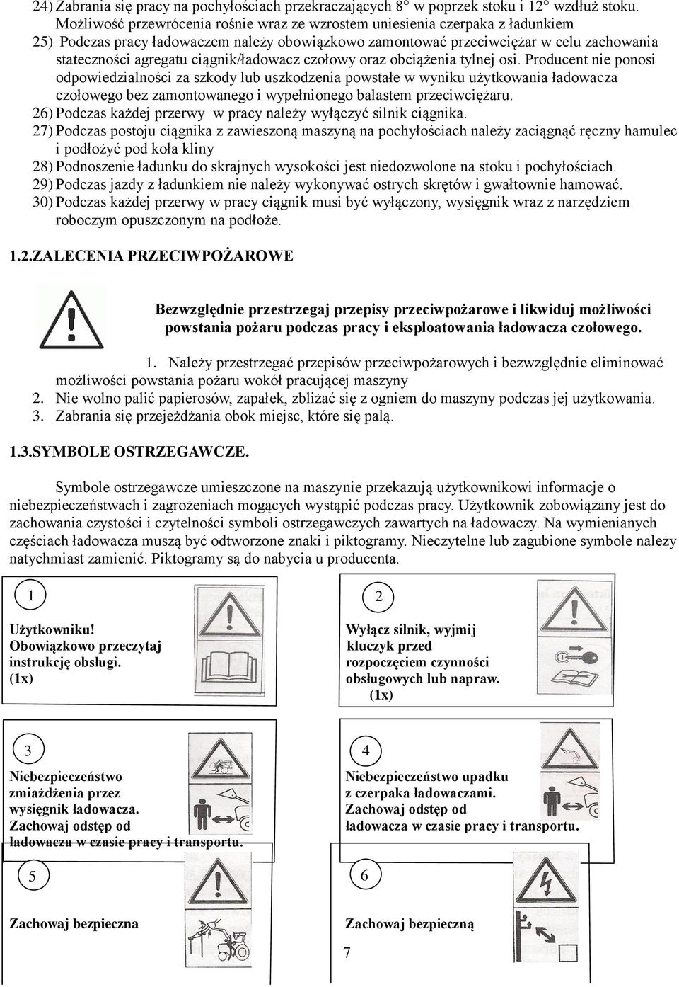 ciągnik/ładowacz czołowy oraz obciążenia tylnej osi.