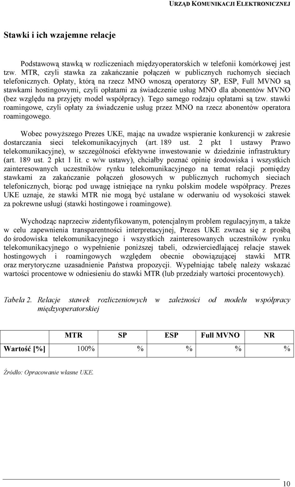 Opłaty, którą na rzecz MNO wnoszą operatorzy SP, ESP, Full MVNO są stawkami hostingowymi, czyli opłatami za świadczenie usług MNO dla abonentów MVNO (bez względu na przyjęty model współpracy).