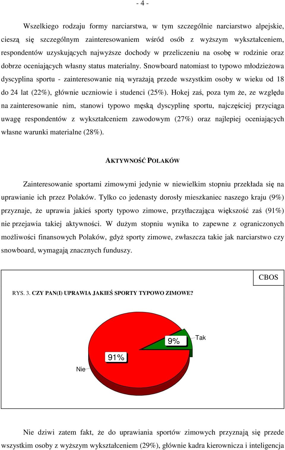 Snowboard natomiast to typowo młodzieżowa dyscyplina sportu - zainteresowanie nią wyrażają przede wszystkim osoby w wieku od 18 do 24 lat (22%), głównie uczniowie i studenci (25%).