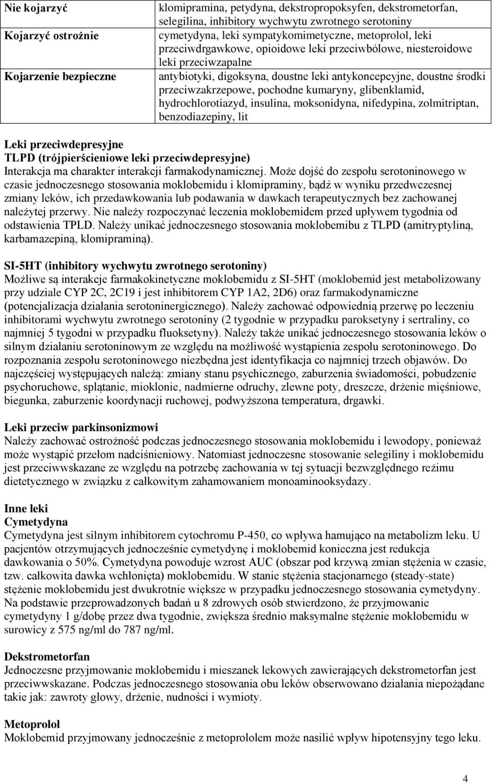 przeciwzakrzepowe, pochodne kumaryny, glibenklamid, hydrochlorotiazyd, insulina, moksonidyna, nifedypina, zolmitriptan, benzodiazepiny, lit Leki przeciwdepresyjne TLPD (trójpierścieniowe leki