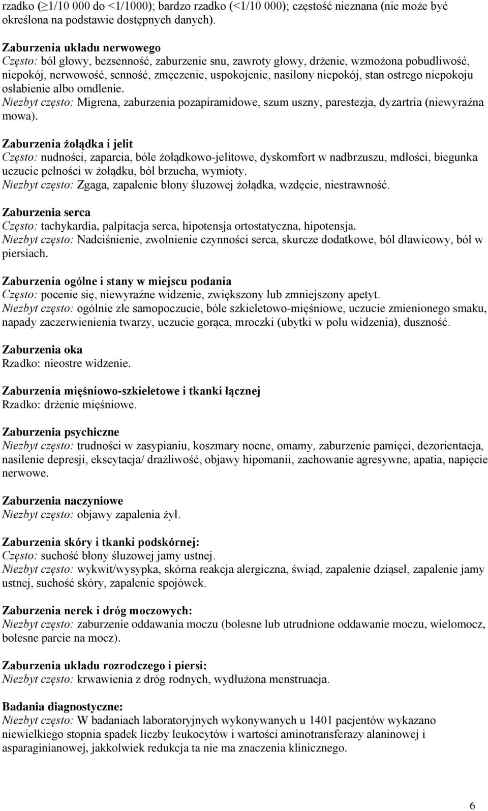 ostrego niepokoju osłabienie albo omdlenie. Niezbyt często: Migrena, zaburzenia pozapiramidowe, szum uszny, parestezja, dyzartria (niewyraźna mowa).