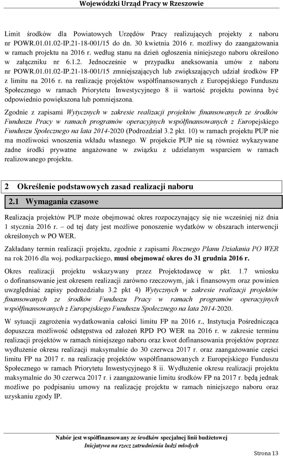 21-18-001/15 zmniejszających lub zwiększających udział środków FP z limitu na 2016 r.