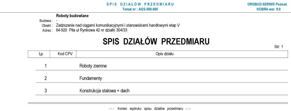 Kod CPV Opis działu Str: 1 1 Roboty ziemne 2