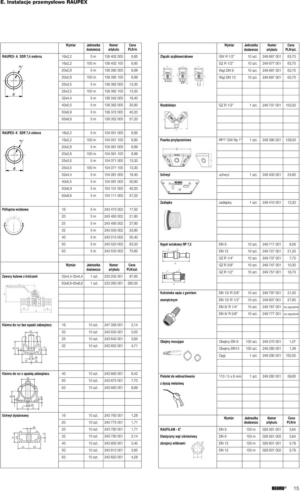 249 667 001 63,70 GZ R 1/2 10 szt. 249 677 001 63,70 Wà DN 9 10 szt. 249 687 001 63,70 Wà DN 13 10 szt. 249 697 001 63,70 Rozdzielacz GZ R 1/2 1 szt.