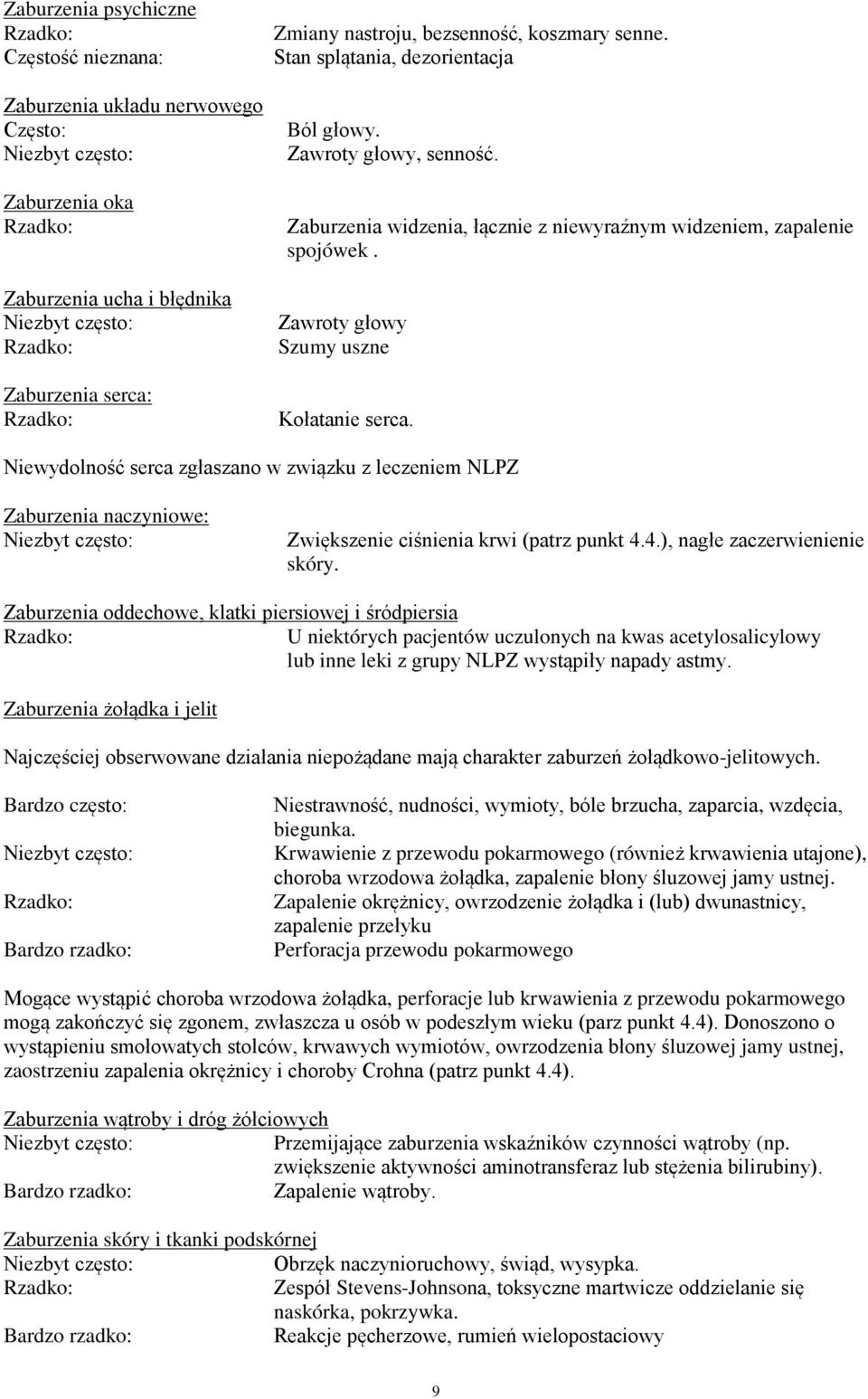 Niewydolność serca zgłaszano w związku z leczeniem NLPZ Zaburzenia naczyniowe: Zwiększenie ciśnienia krwi (patrz punkt 4.4.), nagłe zaczerwienienie skóry.