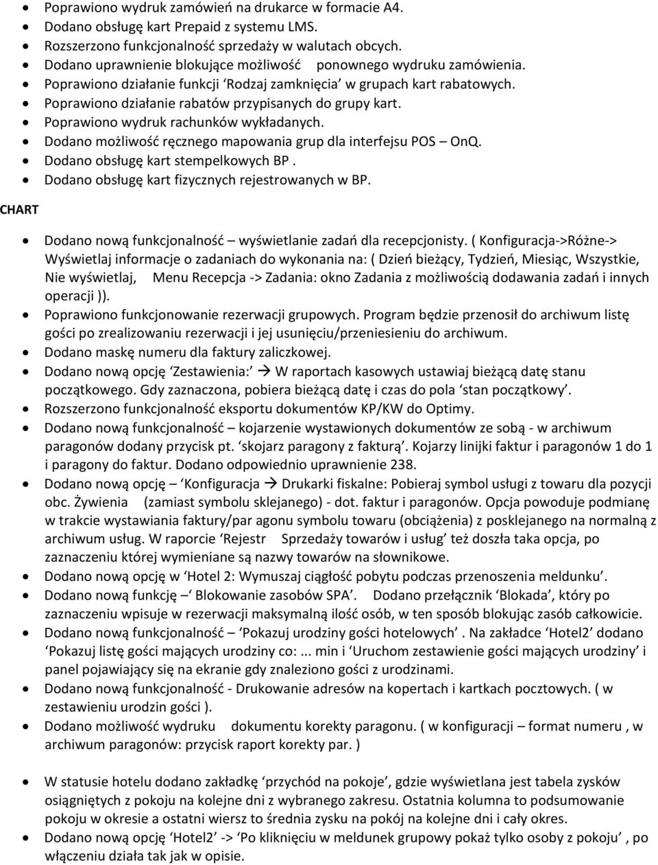 Poprawiono wydruk rachunków wykładanych. Dodano możliwość ręcznego mapowania grup dla interfejsu POS OnQ. Dodano obsługę kart stempelkowych BP. Dodano obsługę kart fizycznych rejestrowanych w BP.