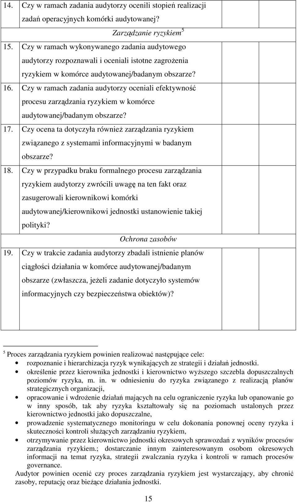 Czy w ramach zadania audytorzy oceniali efektywność procesu zarządzania ryzykiem w komórce audytowanej/badanym obszarze? 17.