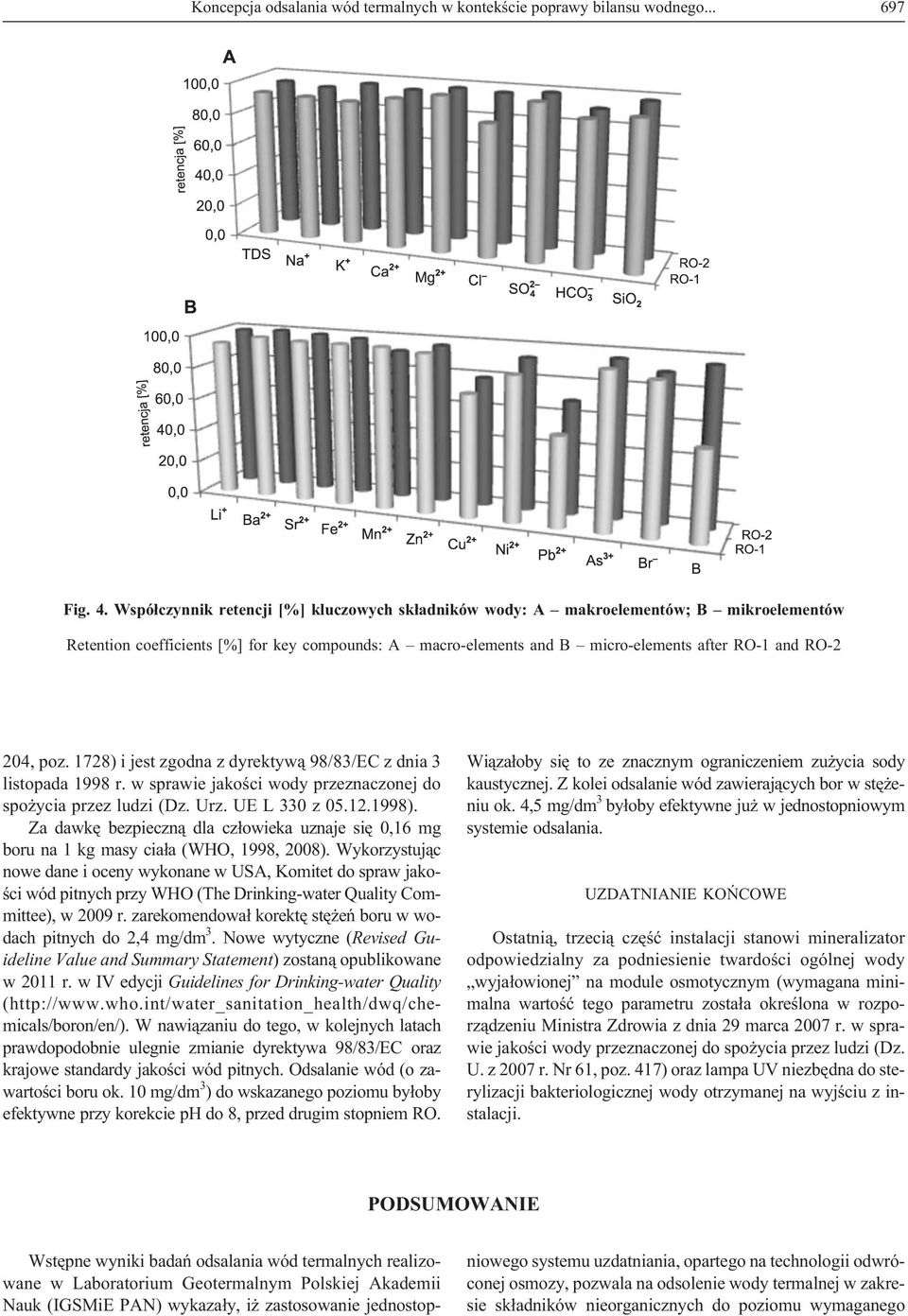 poz. 1728) i jest zgodna z dyrektyw¹ 98/83/EC z dnia 3 listopada 1998 r. w sprawie jakoœci wody przeznaczonej do spo ycia przez ludzi (Dz. Urz. UE L 330 z 05.12.1998).