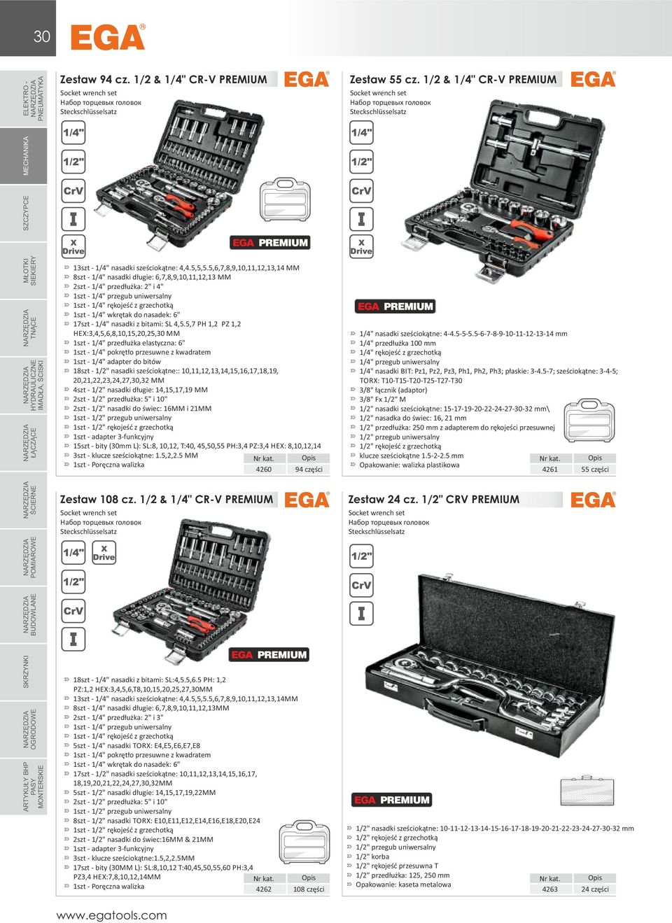 5,6,7,8,9,10,11,12,13,14 MM 8szt - 1/4" nasadki długie: 6,7,8,9,10,11,12,13 MM 2szt - 1/4" przedłużka: 2" i 4" 1szt - 1/4" przegub uniwersalny 1szt - 1/4" rękojeść z grzechotką 1szt - 1/4" wkrętak do