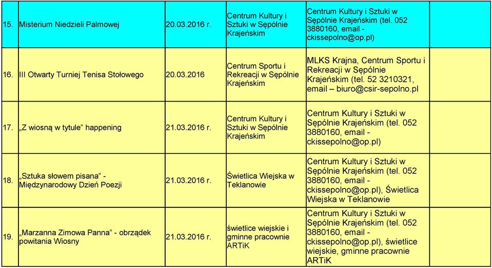 Sztuka słowem pisana - Międzynarodowy Dzień Poezji 21.03.2016 r. 19. Marzanna Zimowa Panna - obrządek powitania Wiosny 21.