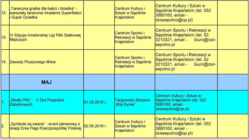 Zawody Pluszowego Misia Rekreacji w Sępólnie (tel. 52 MAJ 1. Słodki PRL - II Zlot Pojazdów Zabytkowych 01.