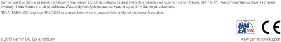 GHP, GHC, Reactor oraz Shadow Drive są znakami towarowymi firmy Garmin Ltd. lub jej oddziałów.