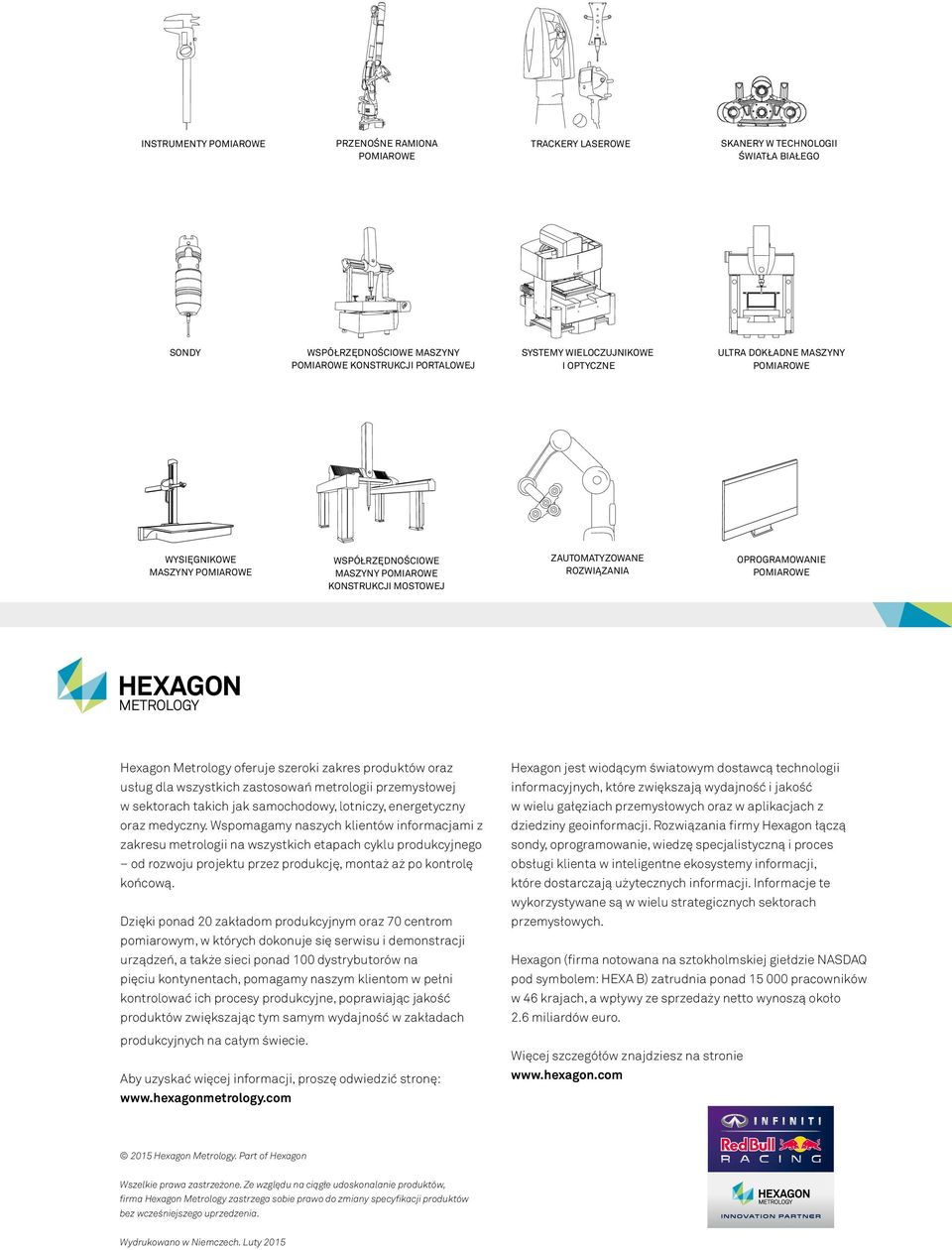 Metrology oferuje szeroki zakres produktów oraz usług dla wszystkich zastosowań metrologii przemysłowej w sektorach takich jak samochodowy, lotniczy, energetyczny oraz medyczny.