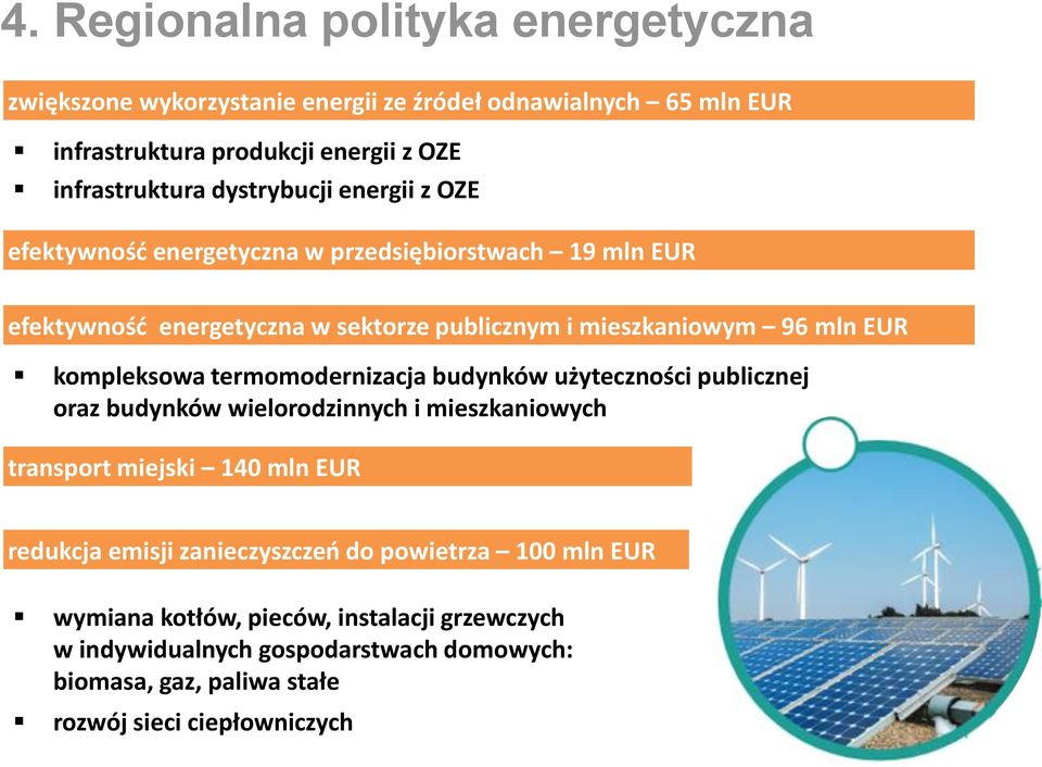 kompleksowa termomodernizacja budynków użyteczności publicznej oraz budynków wielorodzinnych i mieszkaniowych transport miejski 140 mln EUR redukcja emisji