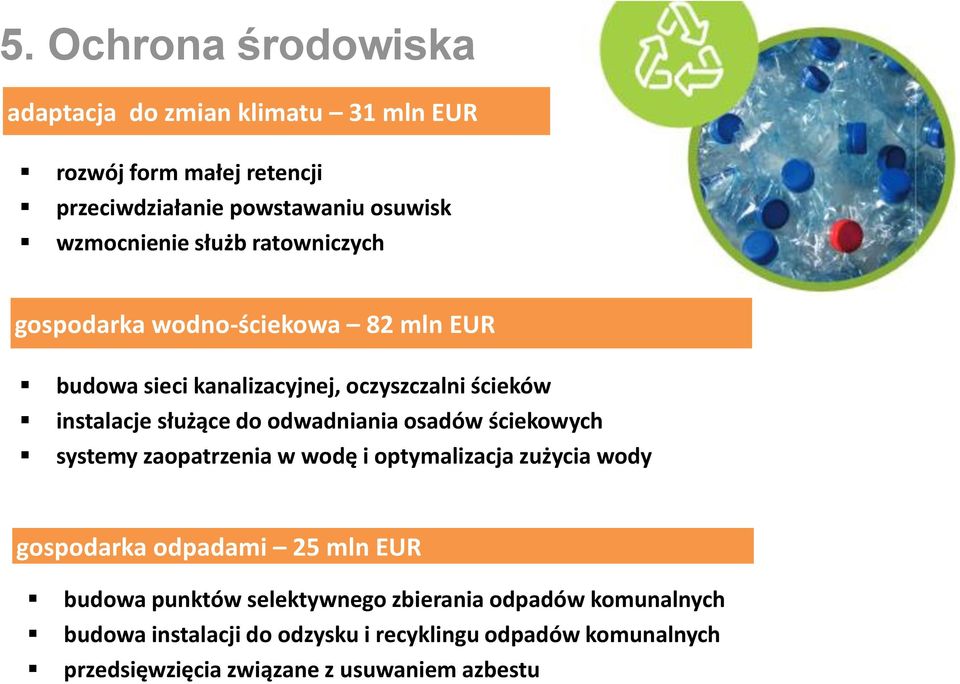 odwadniania osadów ściekowych systemy zaopatrzenia w wodę i optymalizacja zużycia wody gospodarka odpadami 25 mln EUR budowa punktów