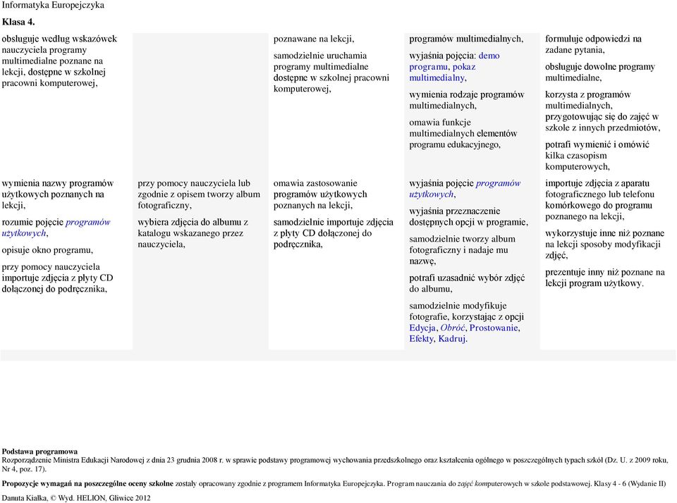 programu edukacyjnego, formułuje odpowiedzi na zadane pytania, obsługuje dowolne programy multimedialne, korzysta z programów multimedialnych, przygotowując się do zajęć w szkole z innych