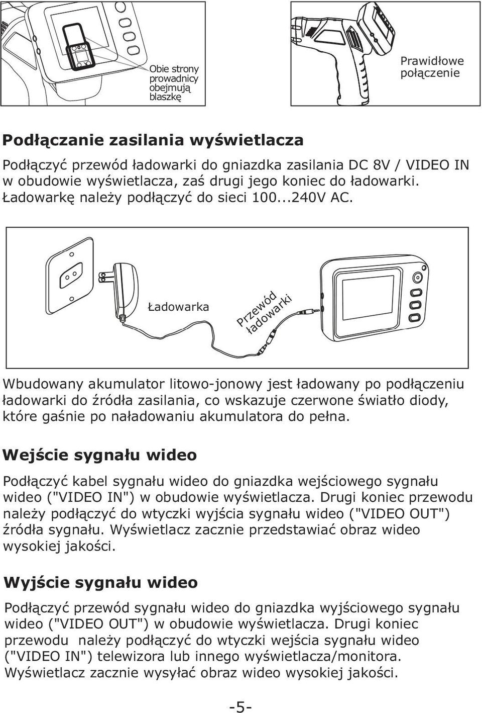 Ładowarka ód ki w ar ze ow r P ad ł Wbudowany akumulator litowo-jonowy jest ładowany po podłączeniu ładowarki do źródła zasilania, co wskazuje czerwone światło diody, które gaśnie po naładowaniu